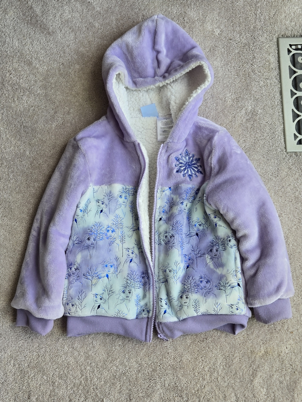 Lilac Hooded Plush Jacket with Snowflake Print